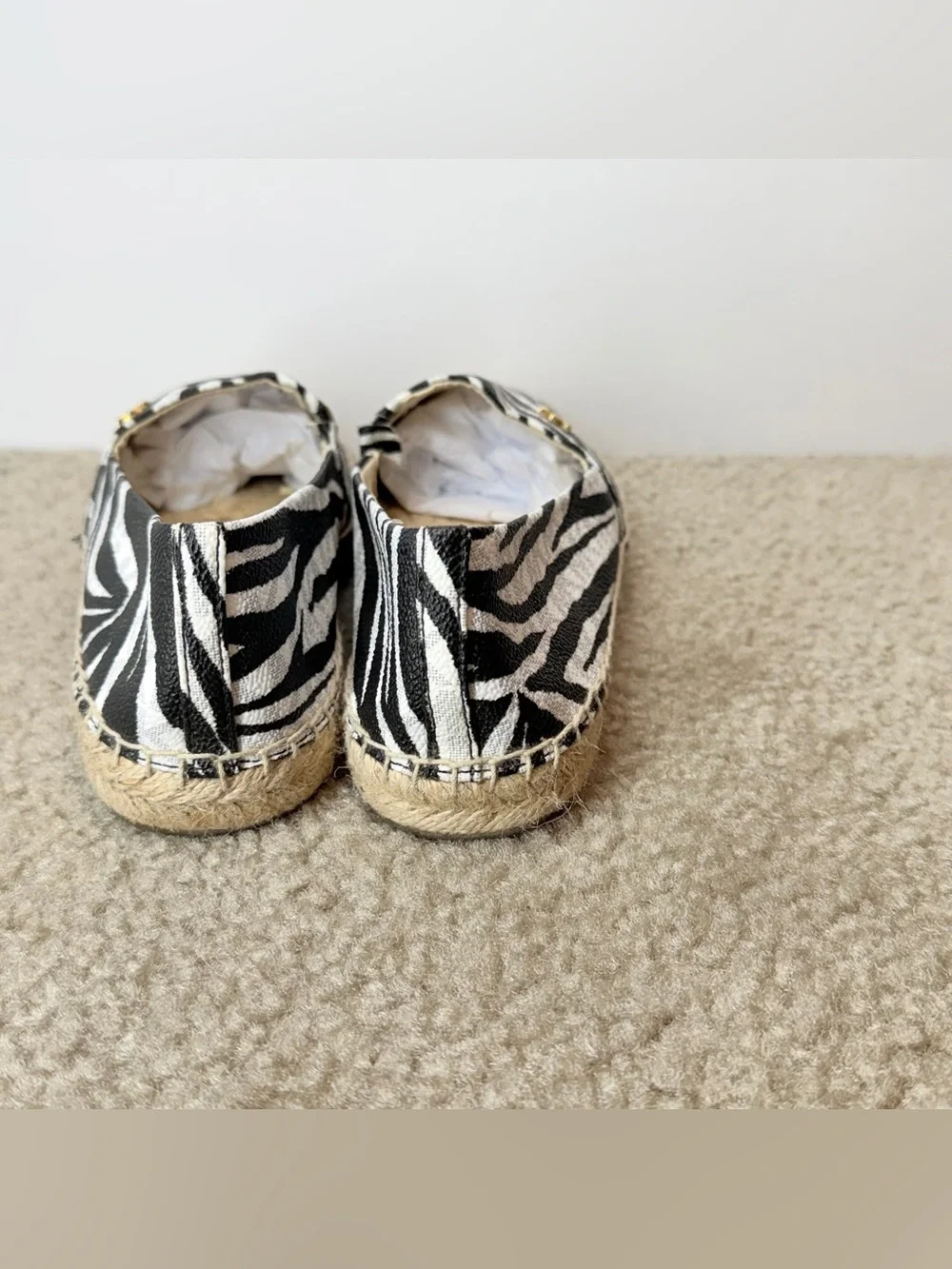 Michael Kors Women's Zebra Print Espadrille Flats Black White Slip On US 5.5
